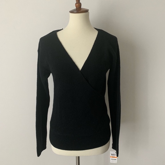Bar III Faux Wrap V Neck Sweater Black - Picture 7 of 7